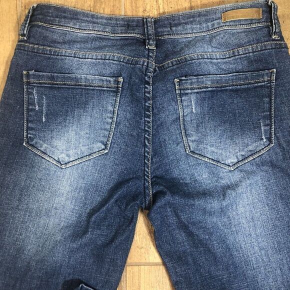 Denim Couture Red Mid Rise Distressed Blue Jeans Size 5 28X29 Skinny Frayed Rock - Picture 8 of 9